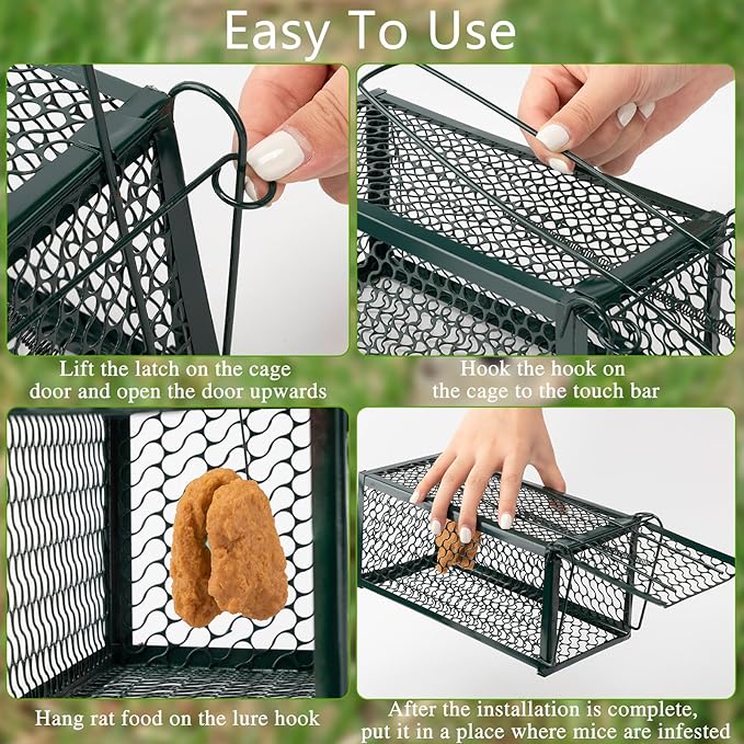 Qualirey 2 Pcs Humane Rat Trap Chipmunk Rodent Mouse Squirrel Trap 9.1 x 4.5 x 4.5 Inches Live Animal Mouse Voles Hamsters Live Cage Rat Cage for Mice Easy to Catch and Release (Green)