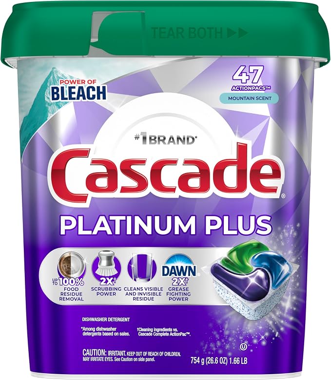 Cascade Platinum Plus Dishwasher Pods, Dishwasher Detergent, Dish Detergent Soap, Mountain, 47 Count (Pack of 3)