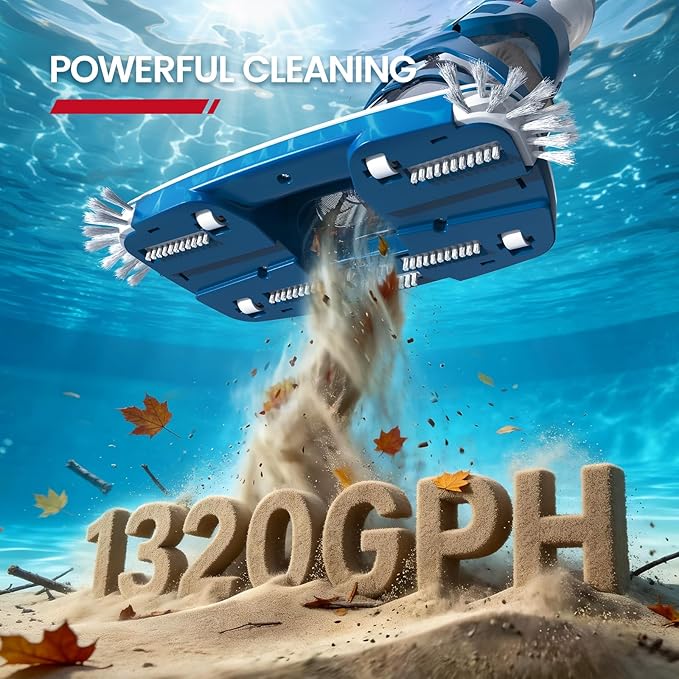 ENHULK Cordless Pool Vacuum, Upgraded Dual Mode, 22 GPM Powerful Suction, 13.4" Wide Head & 98.4" Telescopic Pole, 4 Filter Units, 1H Runtime, Handheld Pool Cleaner for Above/Inground Pools, PC20