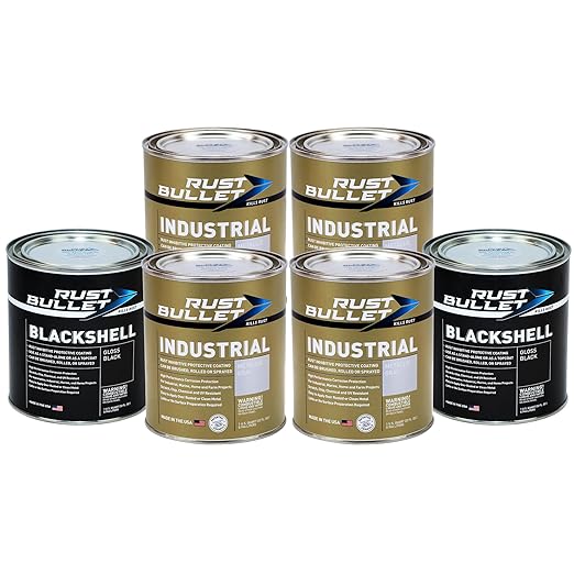 RUST BULLET Industrial - Metallic Gray - 6 Quart Combo (4 Industrial, 2 BlackShell) - Rust Preventative Coating for Industrial, Marine, Home and Farm Projects, Chip and UV Resistant, Durable Finish