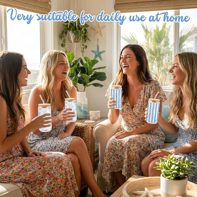 Sliner 2 Pcs Seashell Glass Cups Last Toast on The Coast Bachelorette Gifts Beach Tumbler with Lid Straw Ocean Drinking Glasses 16 oz Blue Iced Coffee Cup for Wedding Bridal Shower Holiday