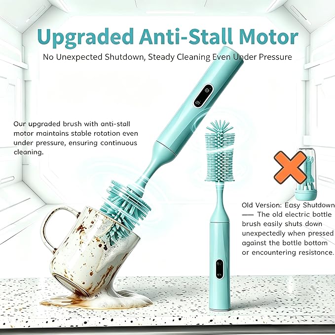Rechargeable Electric Bottle Brush with 2 Speeds Powerful Automatic Bottle Cleaner,BPA-Free Silicone Spinning Design, Wall Mount & Straw Cleaner,Suitable for Baby Bottles & Kitchen (Alan+Alan)