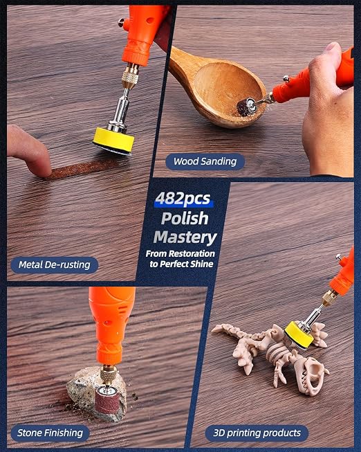 482 PCS 1 Inch Sanding Discs and Drums for Dremel, Wet Dry Sanding Paper Polishing Kit with Sanding Bands Bits, 60-10000 Grit Sandpaper Hook and Loop for Dremel Rotary Tool Accessories DIY Resin Wood