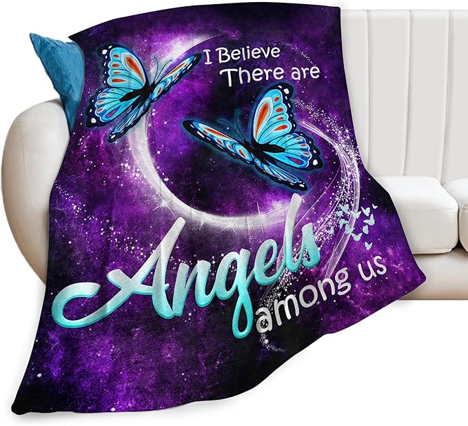 jerkboo Blue Butterfly Blanket Throws Butterfly Gifts Angels Butterfly Throw Blanket for Girls Women Kids Adults Soft Warm Cozy Fleece Blanket for Couch Sofa Bed 60""x50""