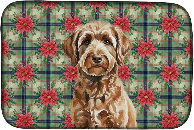 Caroline's Treasures Chocolate Labradoodle Christmas PoinsettIas Dish Drying Mat Absorbent Dish Drying Mat Pad for Kitchen Counter Dish Drainer Mat for Countertop, 14 x 21", Multicolor