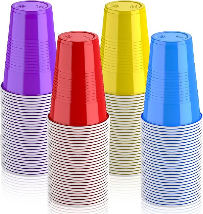 Lilymicky 200 Pack 16 oz Disposable Plastic Cups, Assorted Color Plastic Party Cups for Parties, Events, Game and BBQ