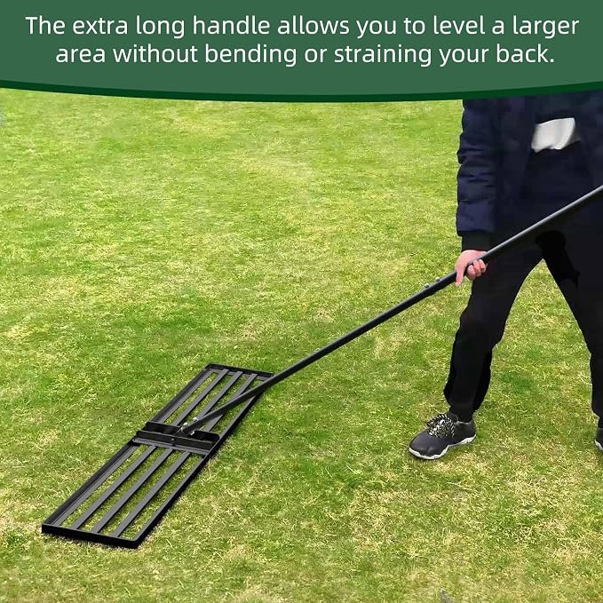Professional Lawn Leveling Rake, 45x10inch Heavy Duty Lawn Lute & Lawn Leveller with Stainless Steel Pole, for Effortless Leveling on Garden, Golf Course, Farm, Backyard