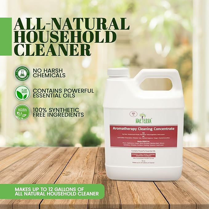 Naeterra Aromatherapy Cleaning Concentrate 32 oz - Natural All Purpose Multi Surface Cleaner - Plant Based Essential Oil Formula for Floors, Glass & Counters - Makes 64 Bottles - Pet Safe & Non Toxic