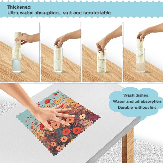 Autumn Poppy Flowers06 Kitchen Towels Dish Cloths Set of 6 Microfiber Cleaning Cloths for Cars Super Absorbent Machine