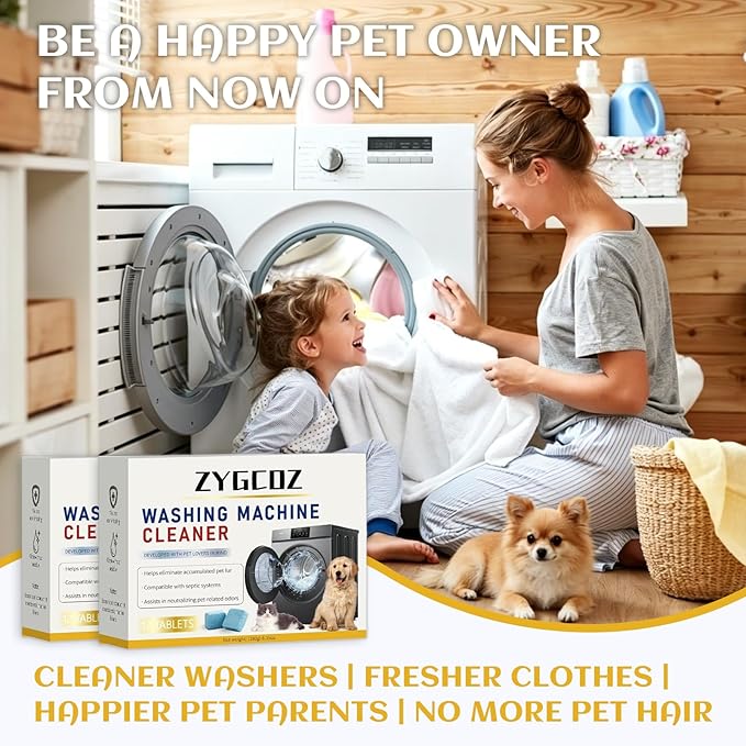 Washing Machine Cleaner Tablets, 36 Tablets (18 Months), Works in HE, Top Load, and Front Load Washers, Helps Reduce Pet Hair and Stubborn Residue, Unscented (3)