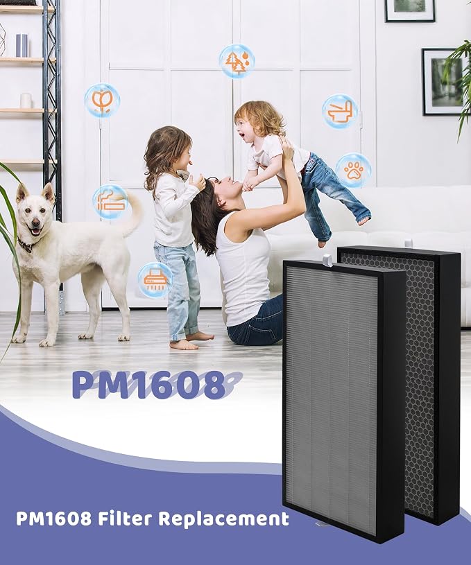 2 Pack 1608 Replacement Filter Compatible with Inofia 1608 PM1608 Air Purifier, Included 2-in-1 H13 True HEPA Filter and activated carbon Filters