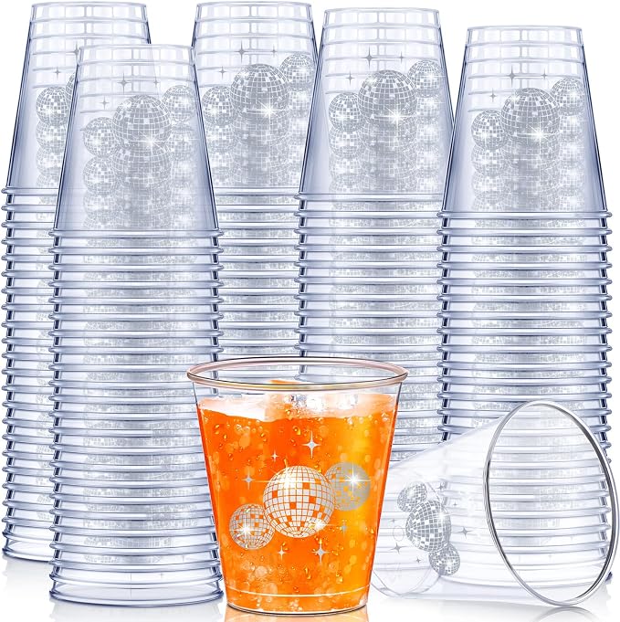 Lallisa 100 Pcs Disco Ball Plastic Shot Glasses 2oz mini Clear Disposable Cups Disco Party Supplies Cups for Shots Wine Whiskey Tasting Pudding Bachelorette Elegant Parties