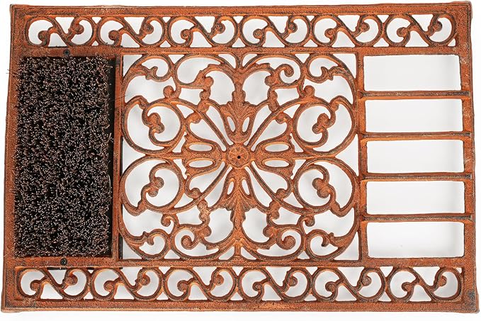 Sungmor Outdoor Cast Iron Doormat, Vintage Boot Scraper with Brushes, Rust Rectangle Shoe Scraper Mat, 22.8" Heavy Duty Decorative Shoe Cleaning Mat for Front Door, Entrance, Garden