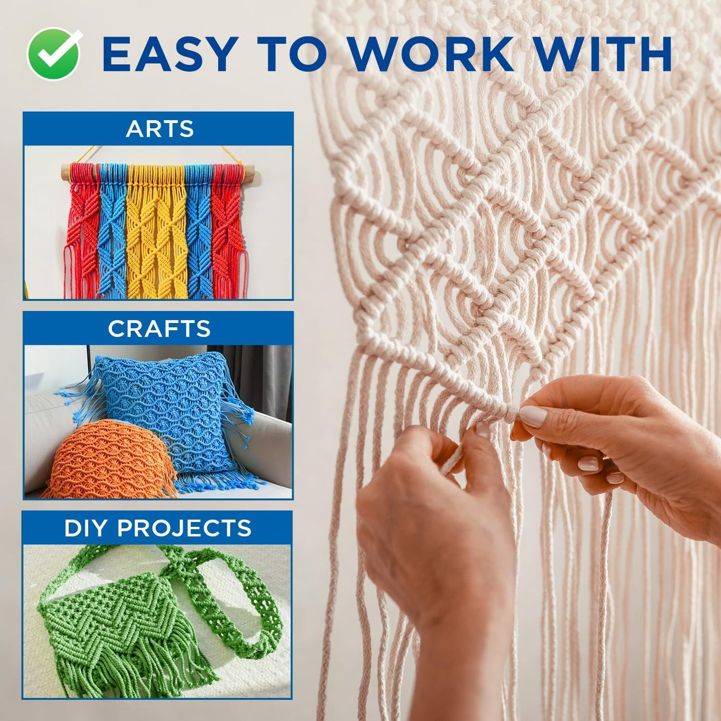 TECEUM Cotton Rope 3/16” (5 mm) – 50 FT – Strong All-Purpose Braided Rope – Natural Cotton – for Crafting, Сamping, Clothes Line, DIY, Indoor & Outdoor Use – Lavander