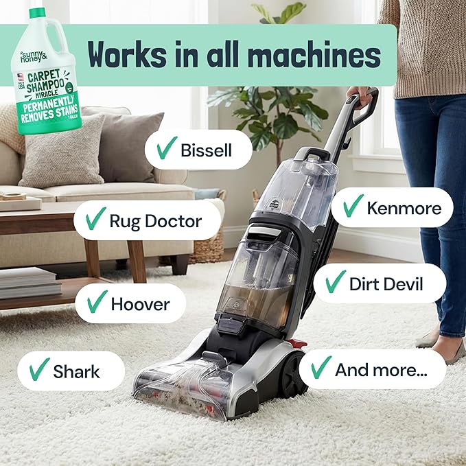 Sunny & Honey Heavy Duty Carpet Cleaner Solution for Machines - Powerful Stain and Surface Odor Eliminator For New and Deep-set Pet Messes - For Rugs, Couches and Upholstery (1 Gallon, Spring Mint)