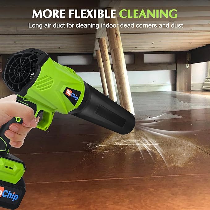 Wechip Leaf Blower Cordless - 3 Air Tubes for Adjustment,Upgrade 900G Air Pressure/145mph Wind Speed /2 Replacement Batteries,Handheld Blower Patio Cleaning Yard & Car Dust with Storage Box(Virid)