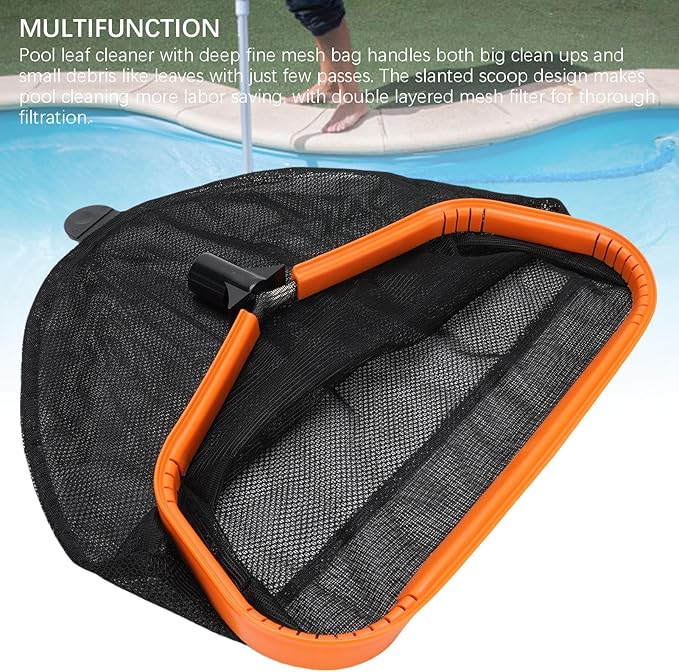 Pool Skimmer Net, Pool Hand Leaf Skimmer Net with Fine Mesh Net Bag, Aluminum Frame Pool Leaf Rake Fine Mesh Frame Net, Fast Debris Pickup Removal