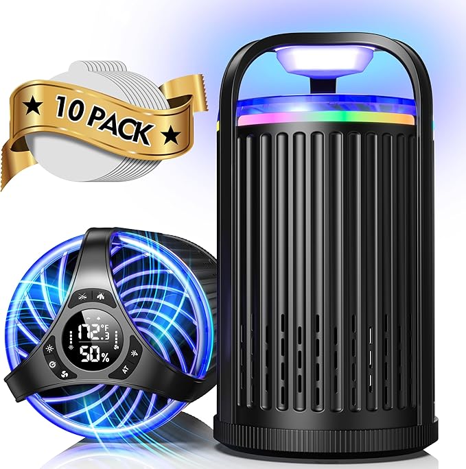 Fly Trap Indoor - Fruit Fly Traps for Indoors, Gnat Traps for House Indoor with 3-in-1 Multi-Insect Catching + UV&Blue Light + Fan Suction, Ideal for Garage/Kitchen/Patio/Plant Pots, 10 Refills, Black