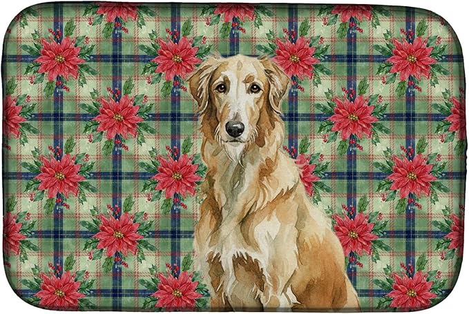 Caroline's Treasures Wheaten Scottish Deerhound Christmas PoinsettIas Dish Drying Mat Absorbent Dish Drying Mat Pad for Kitchen Counter Dish Drainer Mat for Countertop, 14 x 21", Multicolor