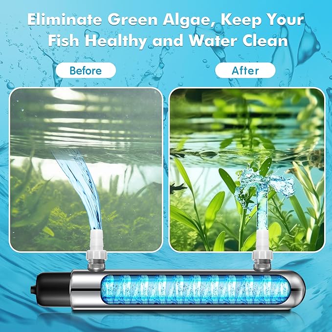 Qualirey 12W UV Pond Water Clarifier, Stainless Steel in-Line UV Light for Koi Pond, Aquarium, Fish Tank, Fountain & Cold Plunge Water Clarity, External Use Only, Not Submersible