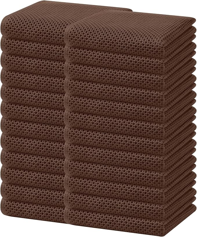 Homaxy 100% Cotton Waffle Weave Kitchen Dish Towels, Ultra Soft Absorbent Quick Drying Cleaning Towel, 13 x 28 Inches, 24-Pack, Coffee