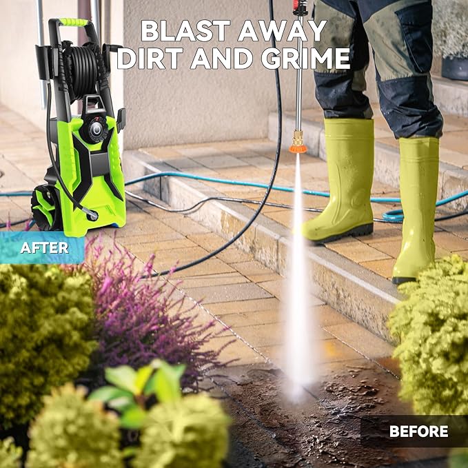 5000 PSI Adjustable Electric Pressure Washer, 2026 New Power Washer Pressure Adjustable (2500PSI-5000PSI) with 23ft Hose and 16.5ft GFCI Cord, 4 Nozzle and Detergent Tank for Cars, Upgraded LGreen