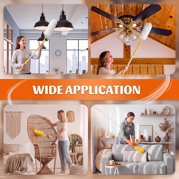 200 Pcs Disposable Dusters Refills Bulk Heavy Duty 360° Dusters Refill with 3ft Extended Handle and Short Handle, Multi Surface Replacement Duster Kit for Cleaning Ceiling Fan (Orange,White)