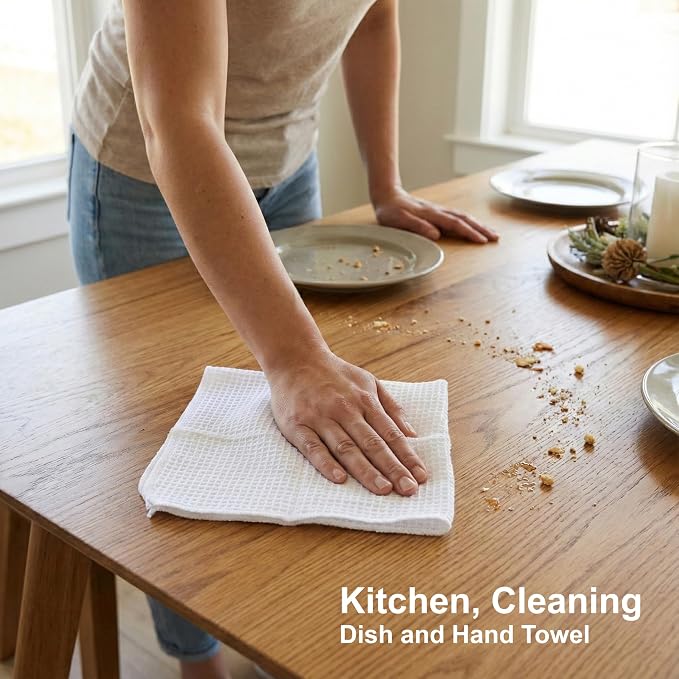 Marubhumi Cotton Kitchen Dish Towels – Set of 10, Pure White, 30x30 cm – Highly Absorbent & Lint-Free Cleaning Cloths