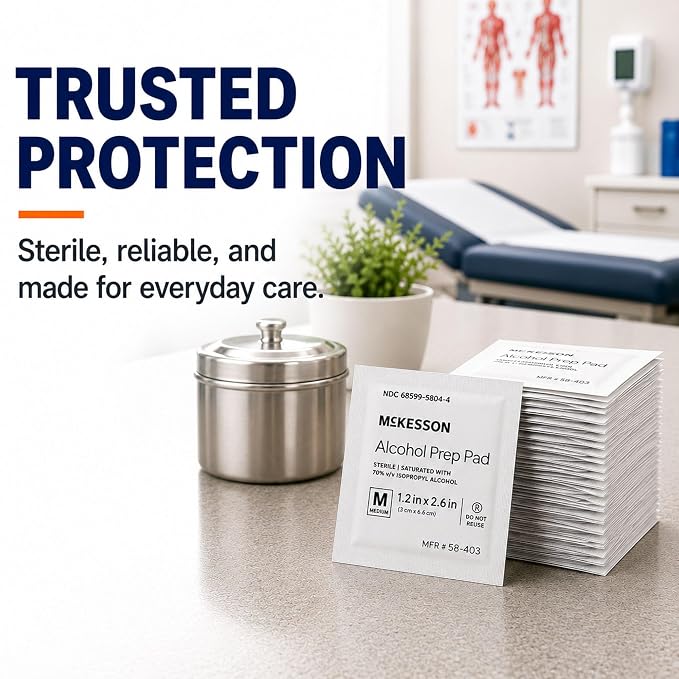 McKesson Alcohol Prep Pads, (4,000 Count) - Sterile, Individually Wrapped Wipes, 70% Isopropyl Alcohol, Medium Size, 2-Ply, Medical Grade, First Aid, 20 Boxes