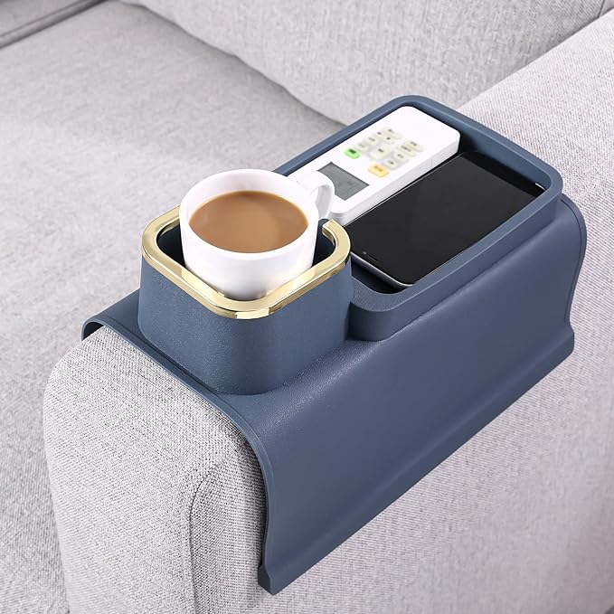 HMASYO Couch Cup Holder Tray - Silicone Sofa Armrest Table Couch Drink Holder and Tray Organizer for Remote Snacks Cellphone, Anti-Spill Anti-Slip Design, Gifts for Family Mom Dad Grandma