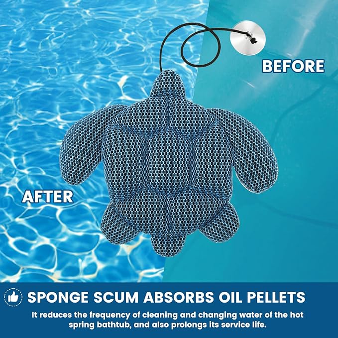 Hot Tub Scum Absorber - 2 Pack Scum Turtle Absorber for Spa, Hot Tub Accessories for Adults, Reusable Spa & Pool Cleaner, Keeps Your Water Clean and Clear