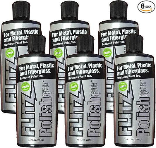 Flitz Multi Purpose Metal Polish Liquid - 7.6oz Bottle of USA-Made Tarnish Remover - For Aluminum, Chrome, Brass, Nickel, Silver - Non-Abrasive Metal Cleaner and Polish, Restorer (6 Pack)
