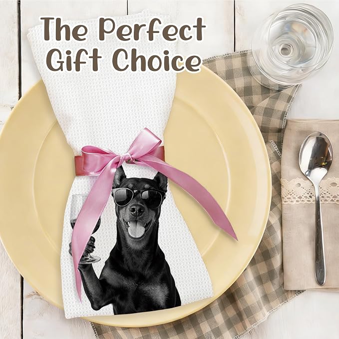 Funny Doberman Kitchen Towels Set of 2, Dog Kitchen Bar Accessories, Dog Chef Gifts for Women Decorative Hand Towels for Kitchen Decor, Doberman Lovers Dish Tea Towel, 16x24 Inch