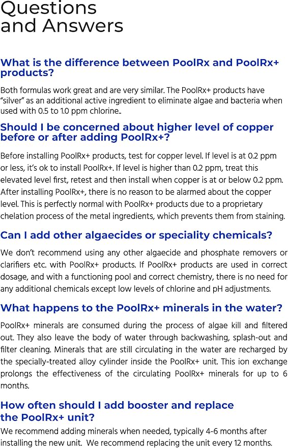 PoolRx+ Mineral Algaecide Unit, up to 6-Month Algae Control, for 5K-7.5K gallons, Orange & White, New Formula with Silver.