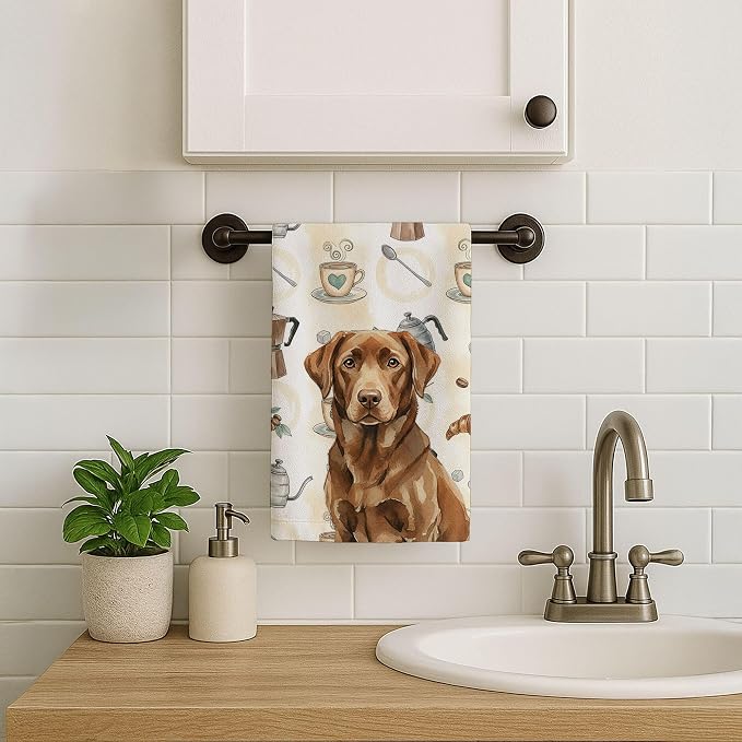 Caroline's Treasures Chocolate Labrador Retriever Coffee Bar Kitchen Towel Velour Plush Front and Cotton Loop Back Machine Washable