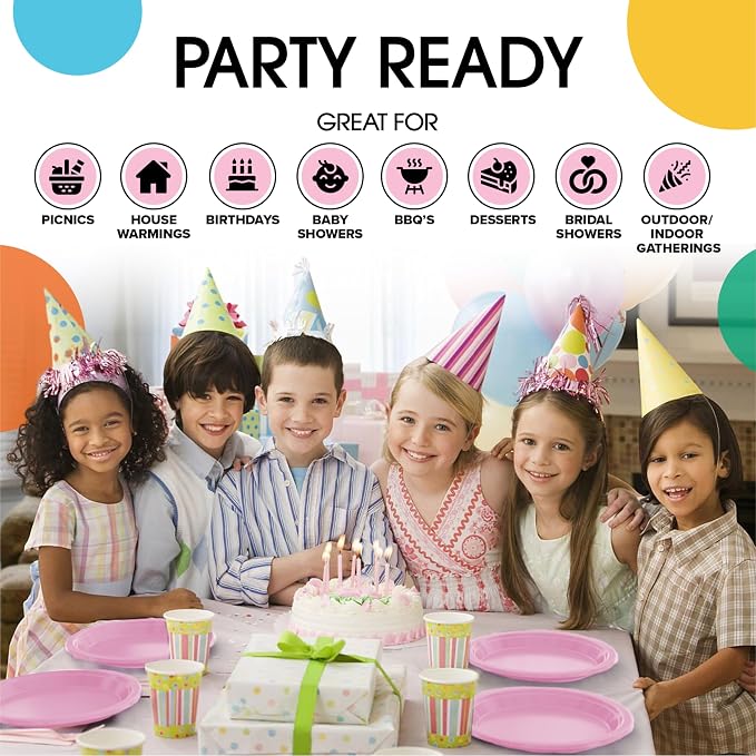 Exquisite Party Solids Pink Plastic Plates For Party Supplies 7" Pink Disposable Plates Heavy Duty 50 Pcs Plastic Dinnerware Sets Heavy Duty 350 GSM Disposable Dinnerware Set