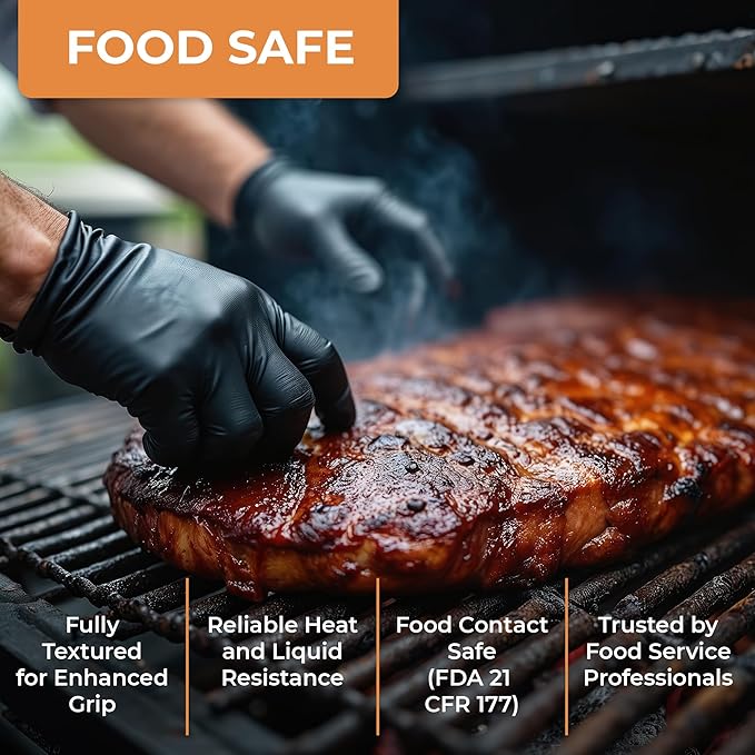ASAP Thick Black Nitrile Gloves Disposable Latex Free - 6 Mil, Powder Free, Food Safe, Kitchen & Mechanic