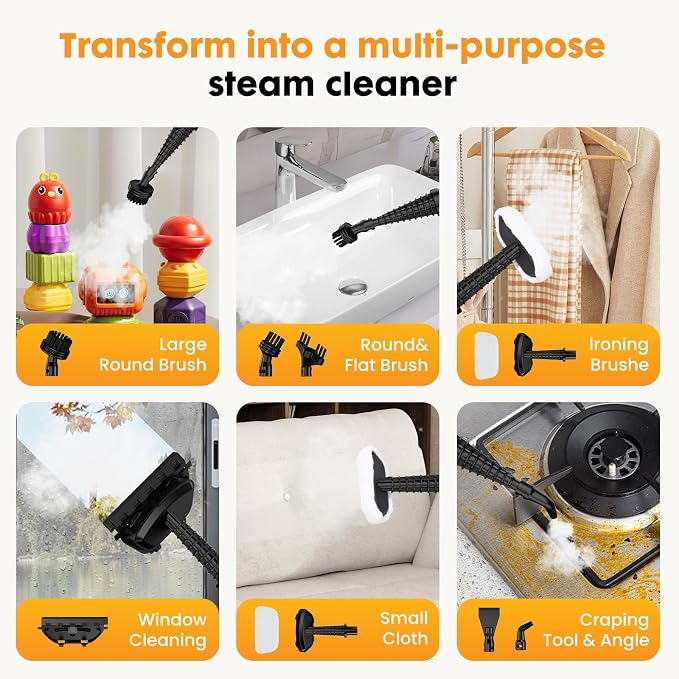 14-in-1 Steam Mop, 1550W Detachable Handheld Steam Cleaner for Floor Cleaning, 16.4 FT Cord, 2 Washable Pads, Multi-Purpose Floor Steamer for Hardwood, Carpet, Tile, Grout