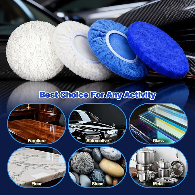 20 PCS Car Polisher Pad Bonnet 5 to 6 Inch , Car Polishing Bonnet Buffing Pads, Lamb Fleece Buffing Pad Cover, 12*Microfiber 8*Woollen