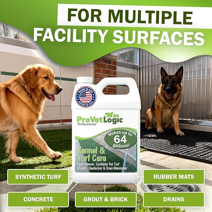 ProVetLogic Kennel & Turf Care- Floor Cleaner, Synthetic Pet Turf Cleaner, Deodorizer & Drain Maintainer- Gallon (Concentrated)