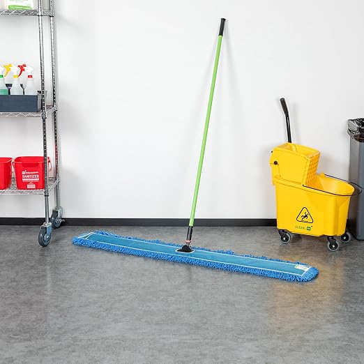 Restaurantware-Clean Tek Professional 59.84 x 5 Inch Dry Floor Mop, 1 Reusable Dust Mop - 64-Inch Handle, Secure Attachment, Blue Microfiber, Machine Washable, for Floor, Cleaning Home Or Office