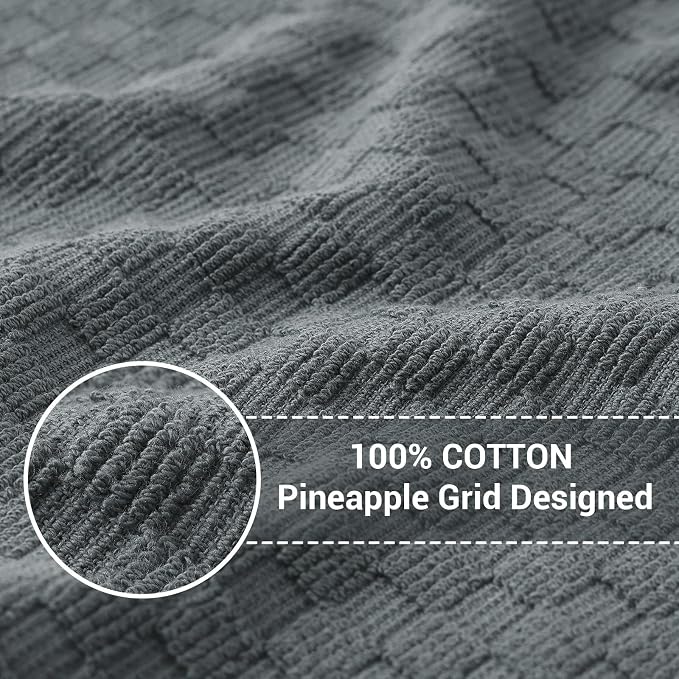 Homaxy 100% Cotton Terry Kitchen Dish Cloths, Ultra Soft Absorbent Dish Towels with Hanging Loop, Pineapple Grid Designed, 12 x 12 Inches, 8-Pack, Dark Grey