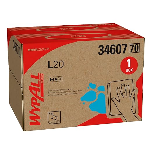 WypAll GeneralClean L20 Cloths Medium Cleaning Wipes (34607), Brag Box, Bulk Paper Wipers, White (1 Pack of 176 Sheets, 176 Sheet Total)