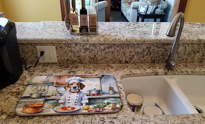 Caroline's Treasures DAC6245DDM English Foxhound The Chef Dish Drying Mat Absorbent Dish Drying Mat Pad for Kitchen Counter Dish Drainer Mat for Countertop, 14 x 21", Multicolor