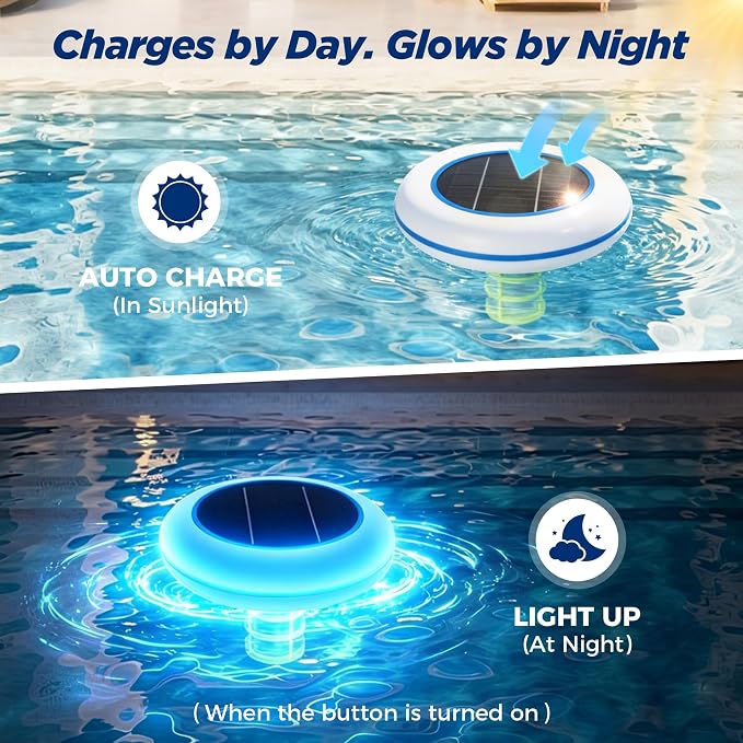 Solar Pool Ionizer with Multi-Color LED Light – Floating Copper Pool Ionizer with Large Solar Panel & Durable Anode for Above Ground & Inground Pools Up to 35,000 Gallons