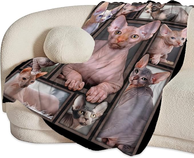 Sphynx Cat Gifts & Decor - Cute Throw Blanket for Girls, Women, Kids & Adults - Soft, Warm, Cozy Fleece Blanket for Couch, Sofa, Bed - 80"x60"