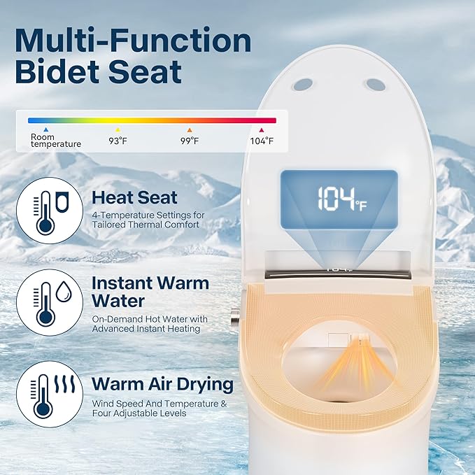 Bidet Toilet Seat with Bubble Shield, Heated Endless Warm Water Electric Bidet with Dryer, Auto Open/Close Lid & Seat, LED Temp Display, Smart Bidet Seat for Bathroom (pearly gray)