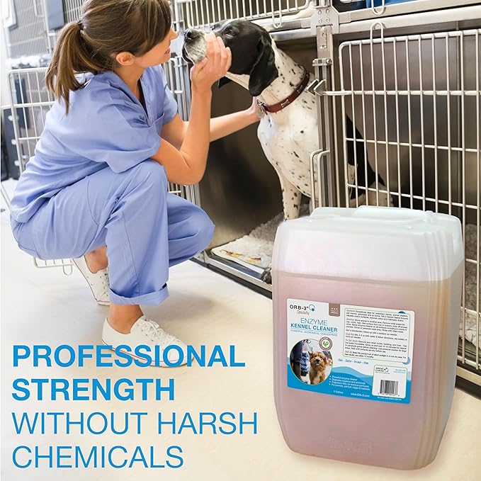 Orb-3 Enzyme Kennel Cleaner, Professional Pet Odor & Stain Remover – Enzymatic Formula for Kennels, Crates, Floors, Carpets & Hard Surfaces, 1-Gallon Jug