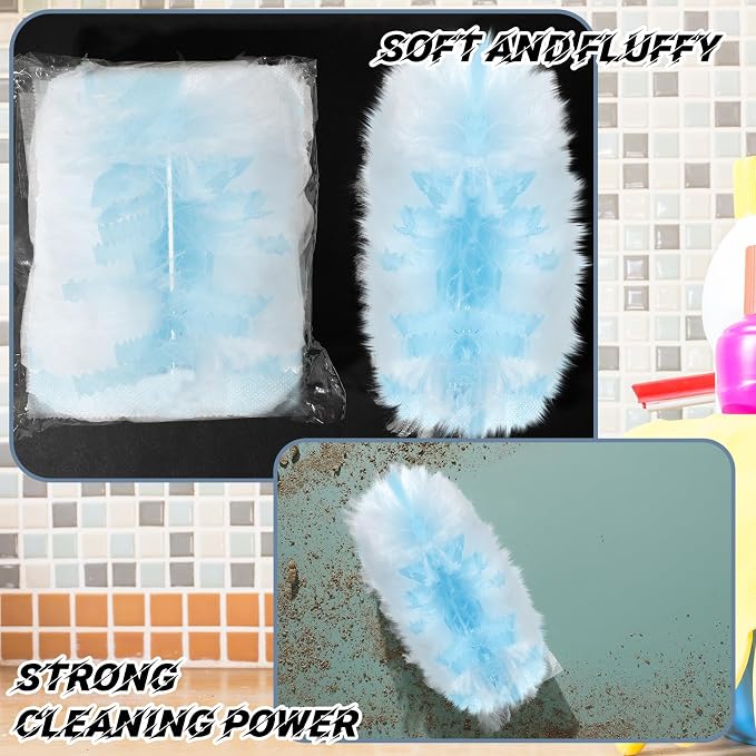 Vesici 50 Pcs Duster Refills Compatible with Swiffer Dusters Bulk Disposable Replacement Thickened with 1 Handle Heavy Duty for Cleaning, Office (Blue)