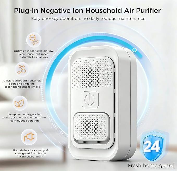 Plug In Air Ionizer - Anion Air Purifier for Home Bedroom Office, 2 Pack Small Mini Quiet, Portable Air Freshener for Odor, Dust, Pets Smell, White